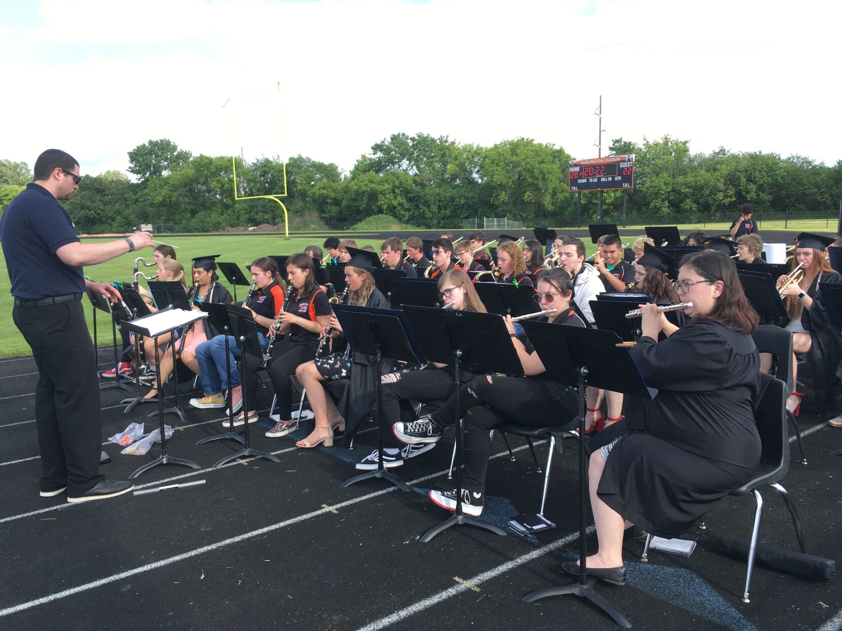 Student band performs as ceremony gets started at Burlington High School graduation